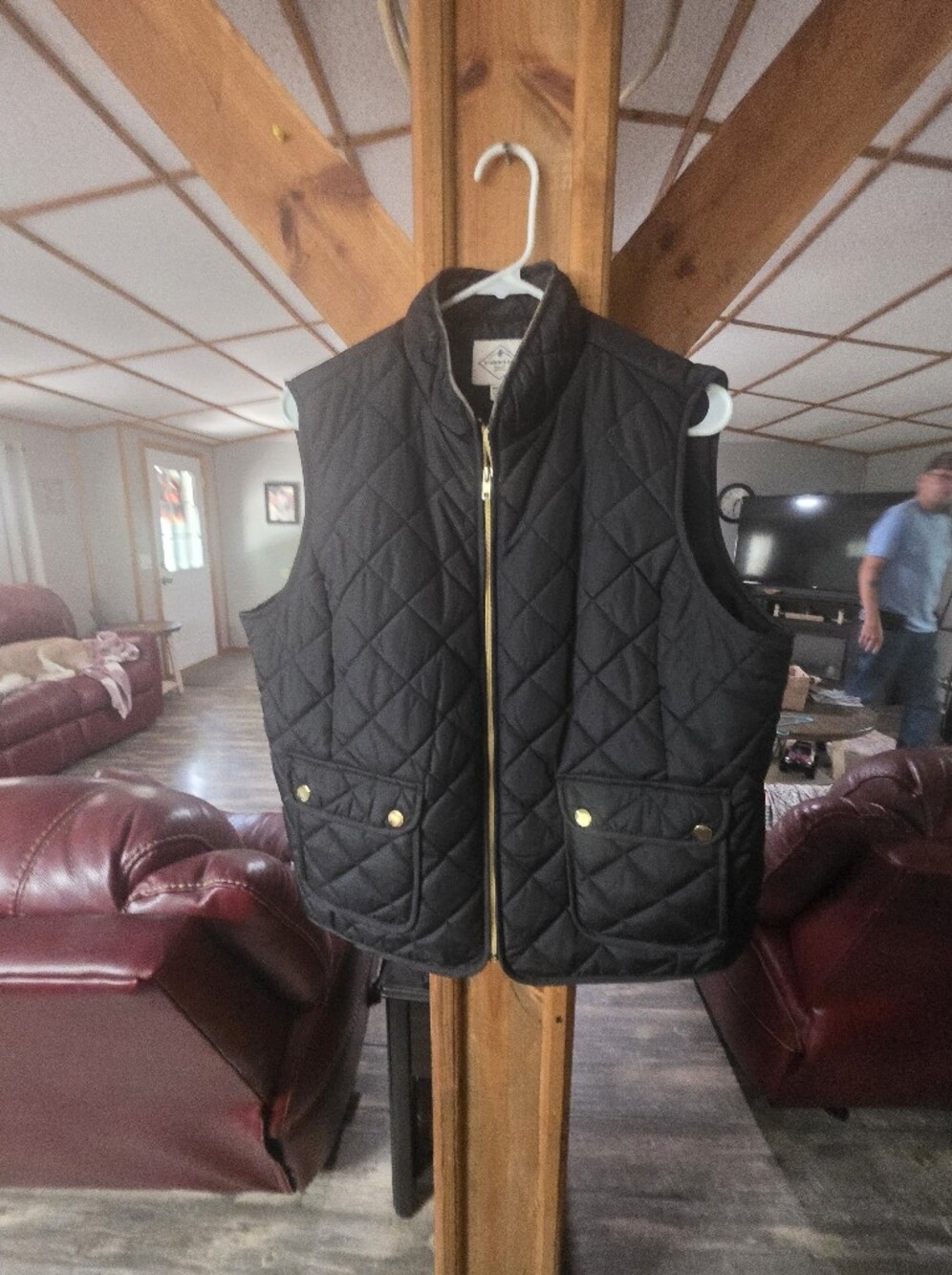 Quilted Black Wowens Vest with Gold Hardware
